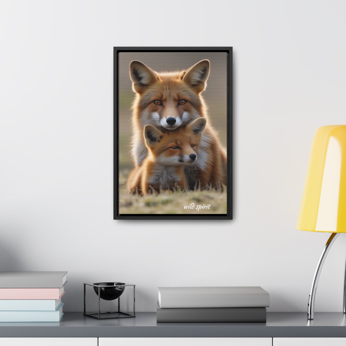 Canvas Wraps - Mama Fox and Baby Fox Snuggle Vertical Frame