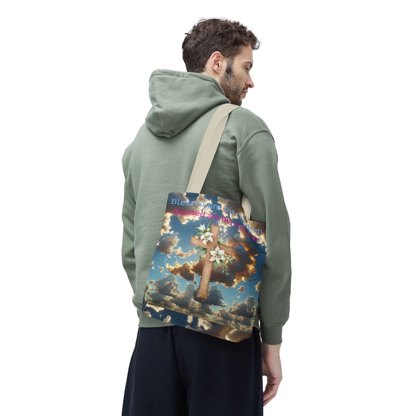 Religious Tote Bag with Flower Cross Design