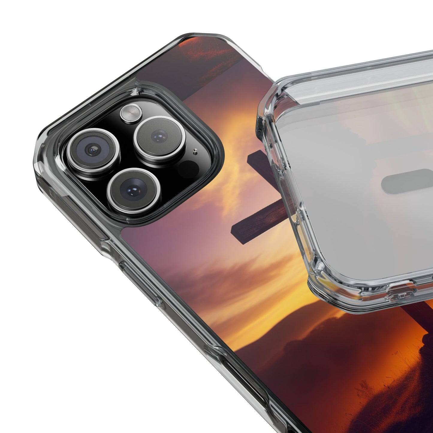 Sunset Cross Magnetic Clear Impact Case - Faith-Inspired Phone Protection