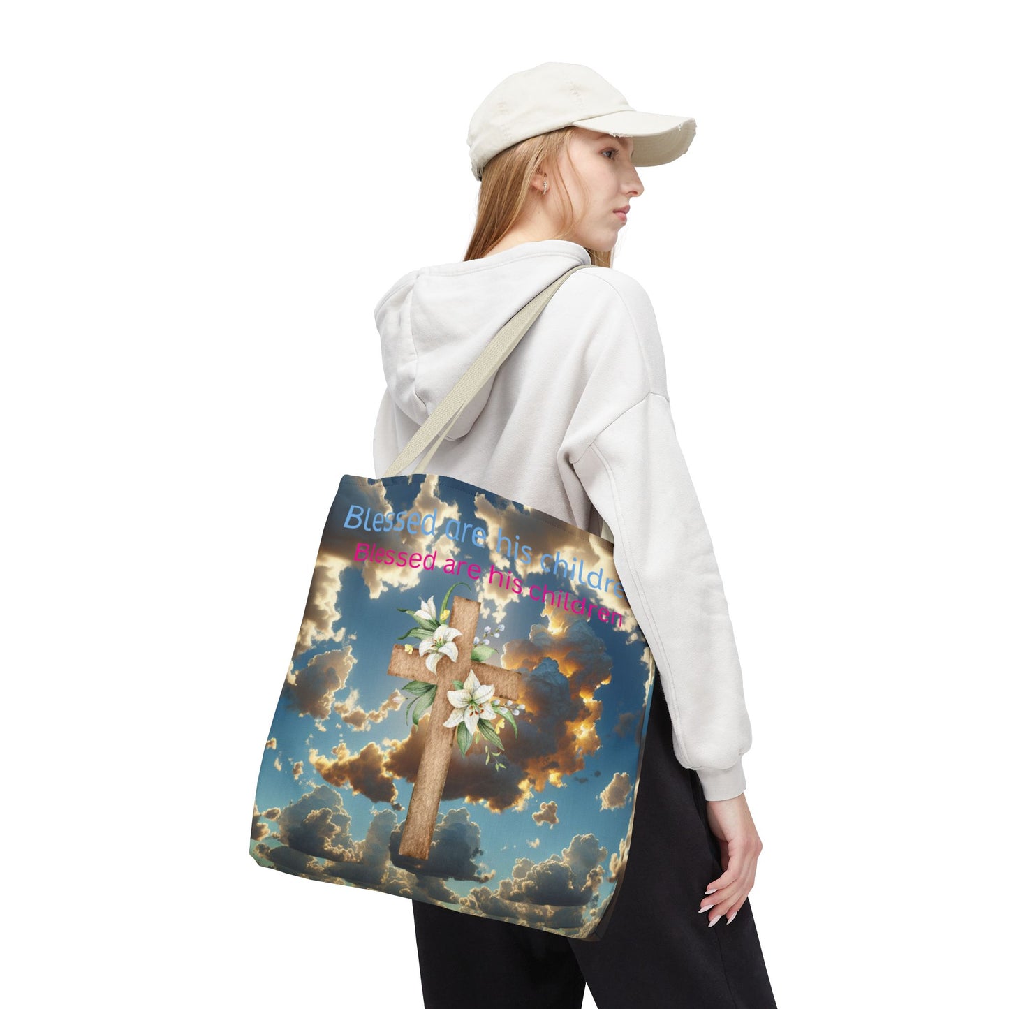 Religious Tote Bag with Flower Cross Design