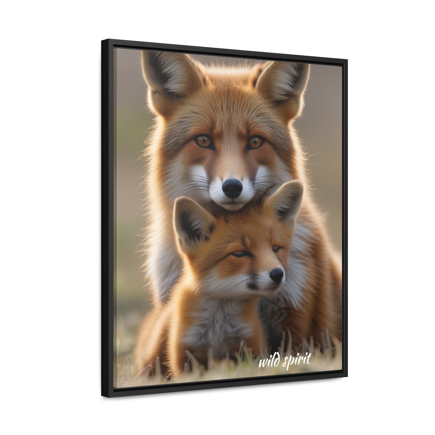 Canvas Wraps - Mama Fox and Baby Fox Snuggle Vertical Frame