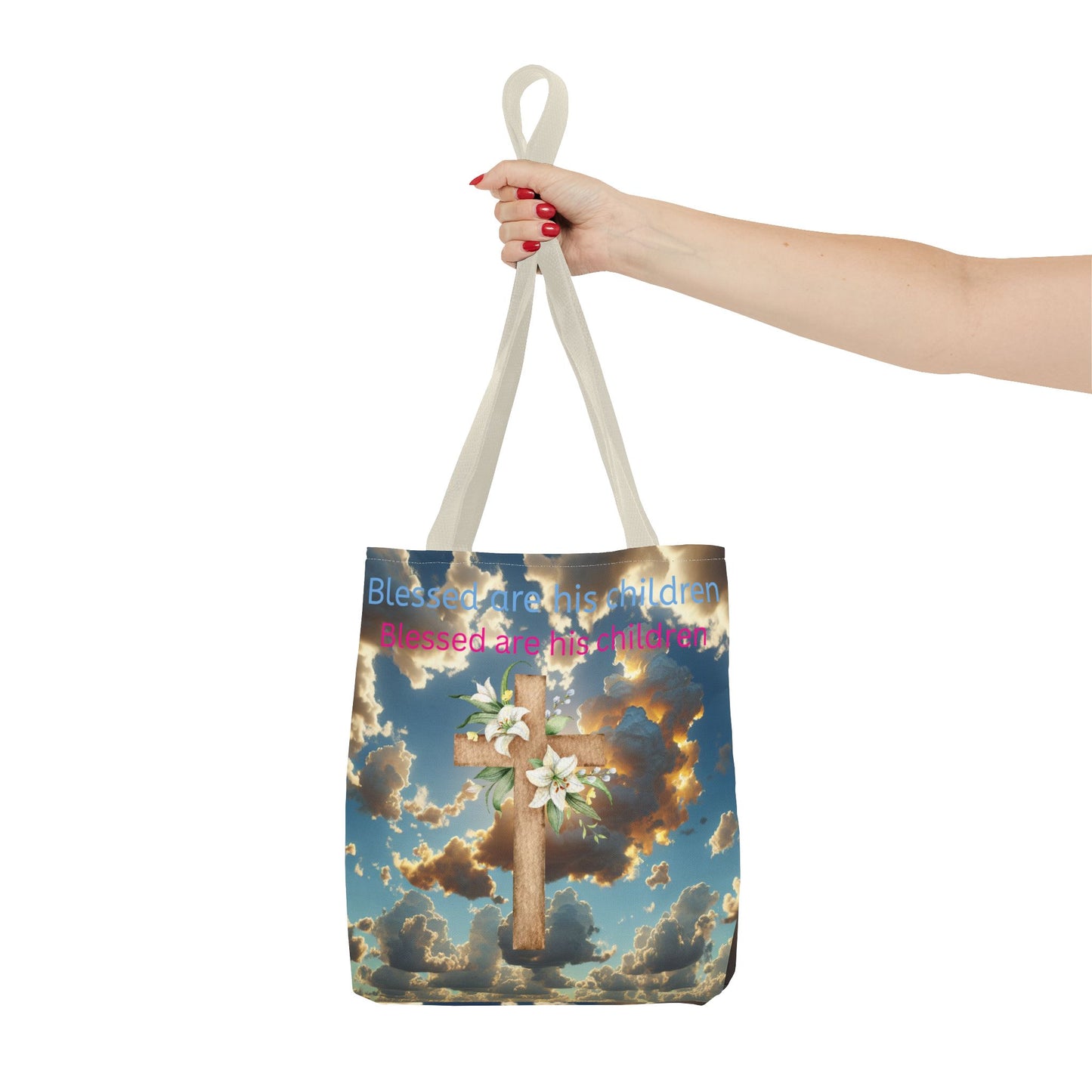 Religious Tote Bag with Flower Cross Design