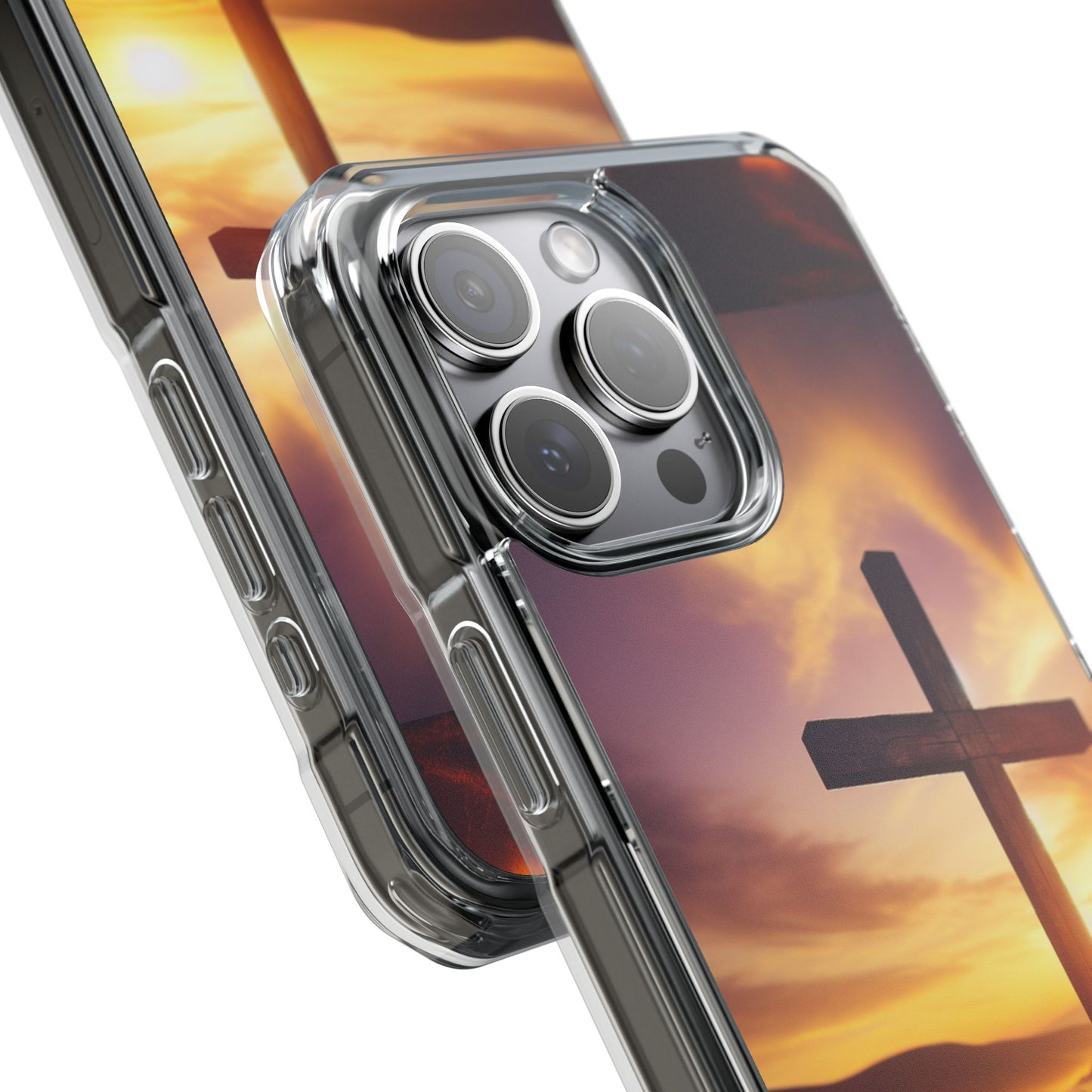 Sunset Cross Magnetic Clear Impact Case - Faith-Inspired Phone Protection