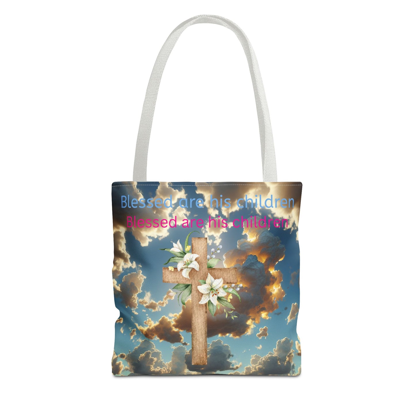 Religious Tote Bag with Flower Cross Design