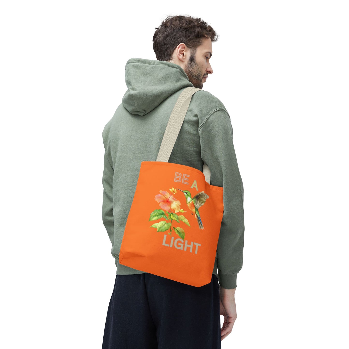 Floral Hummingbird Tote Bag - Be a Light, Eco-Friendly Shopping Bag, Summer Accessory, Gift for Nature Lovers, Inspirational Quote