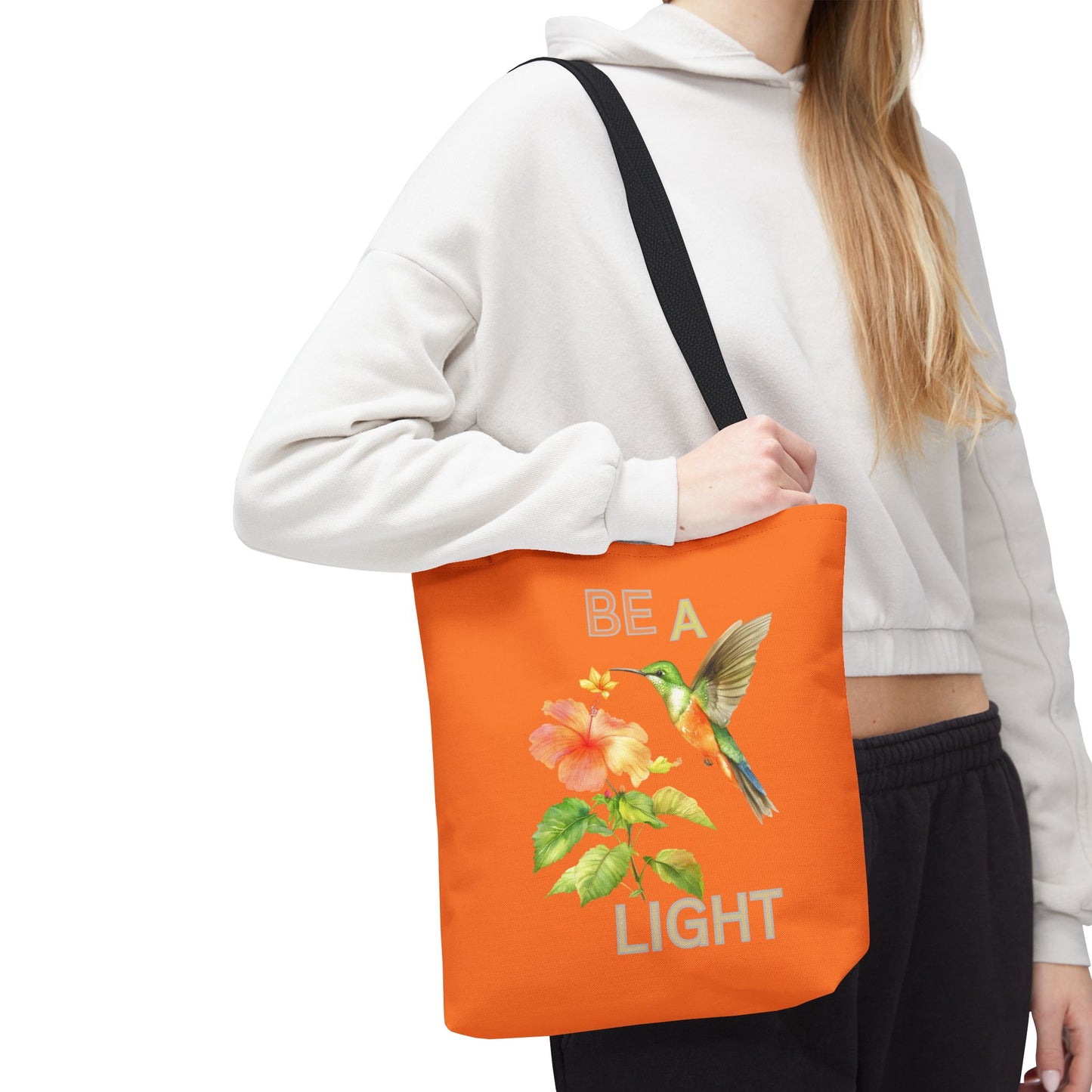 Floral Hummingbird Tote Bag - Be a Light, Eco-Friendly Shopping Bag, Summer Accessory, Gift for Nature Lovers, Inspirational Quote