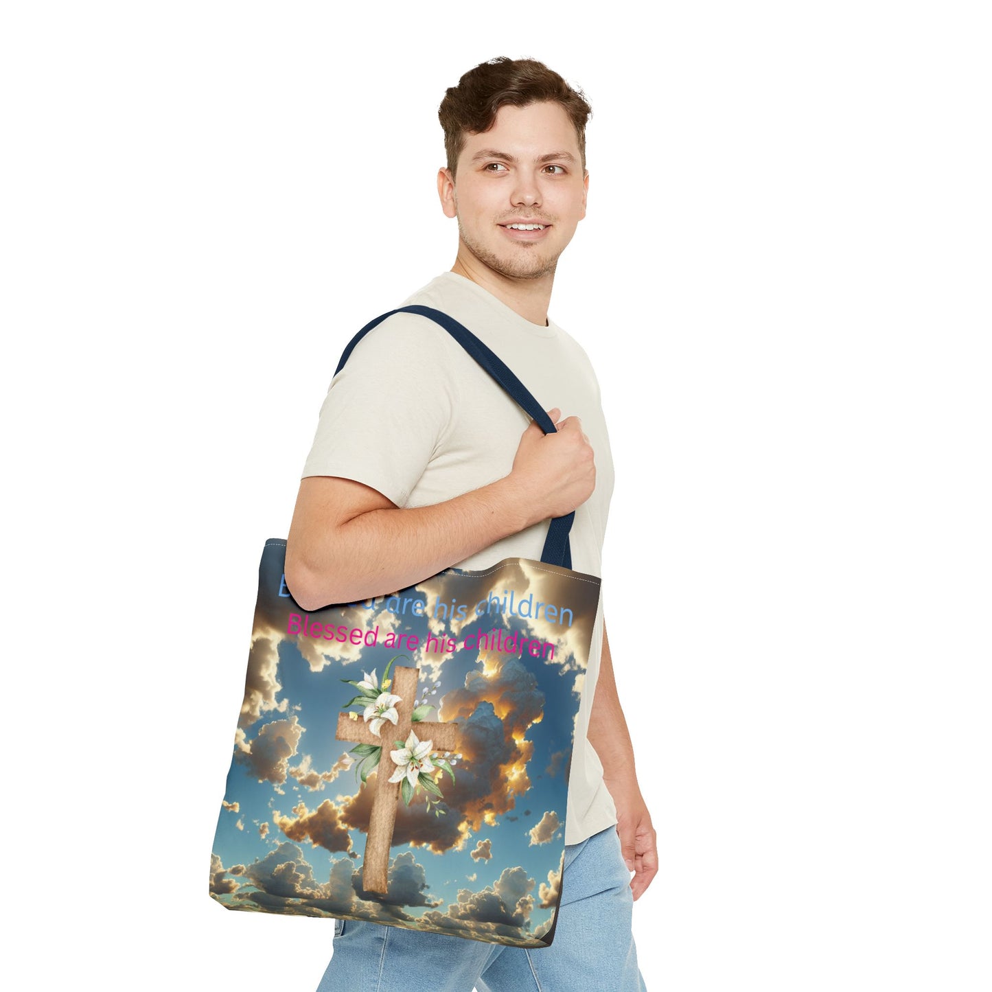 Religious Tote Bag with Flower Cross Design