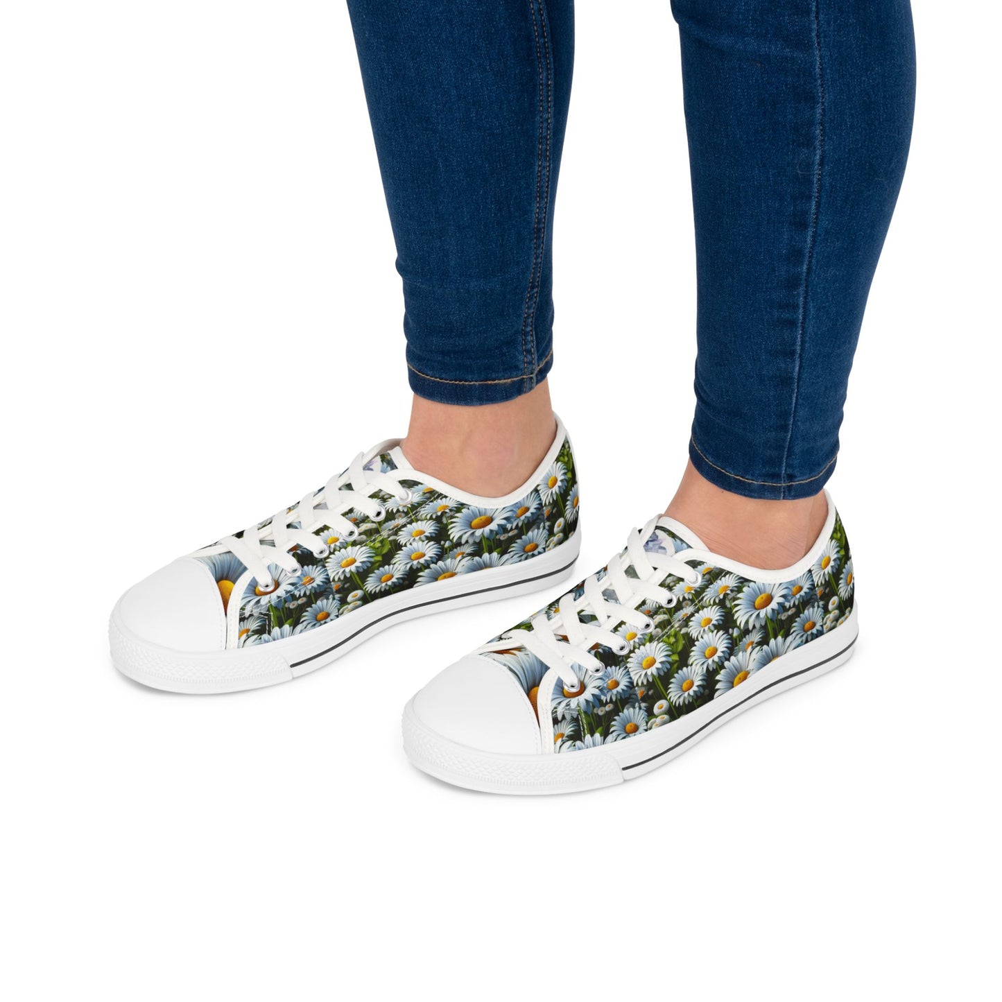 Floral Women's Low Top Sneakers - Daisy Print Casual Shoes