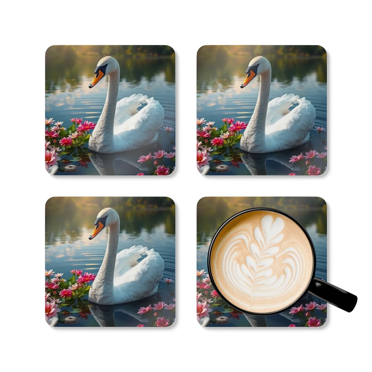 Elegant Swan Corkwood Coaster Set - Nature-Inspired Home Decor