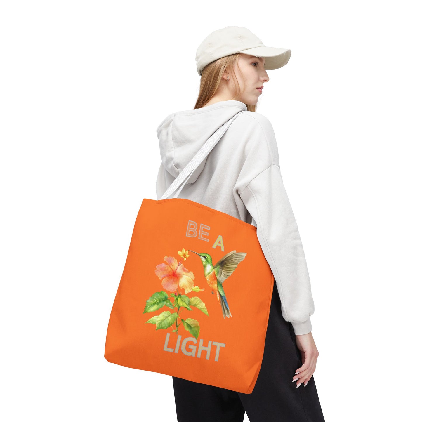 Floral Hummingbird Tote Bag - Be a Light, Eco-Friendly Shopping Bag, Summer Accessory, Gift for Nature Lovers, Inspirational Quote