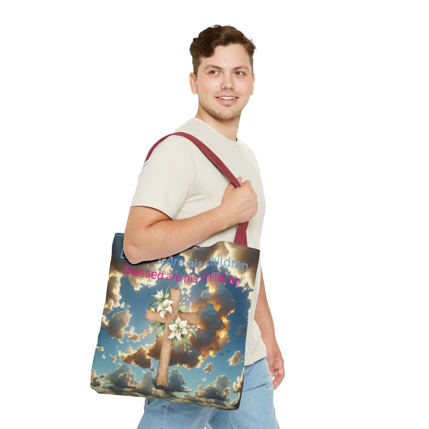 Religious Tote Bag with Flower Cross Design