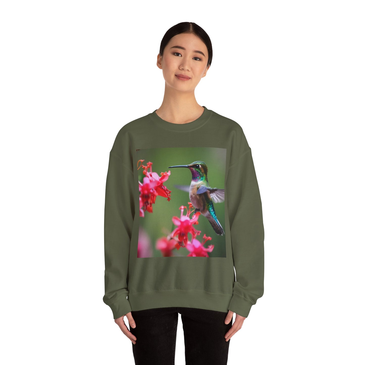 Fly free hummingbird & floral crewneck sweatshirt