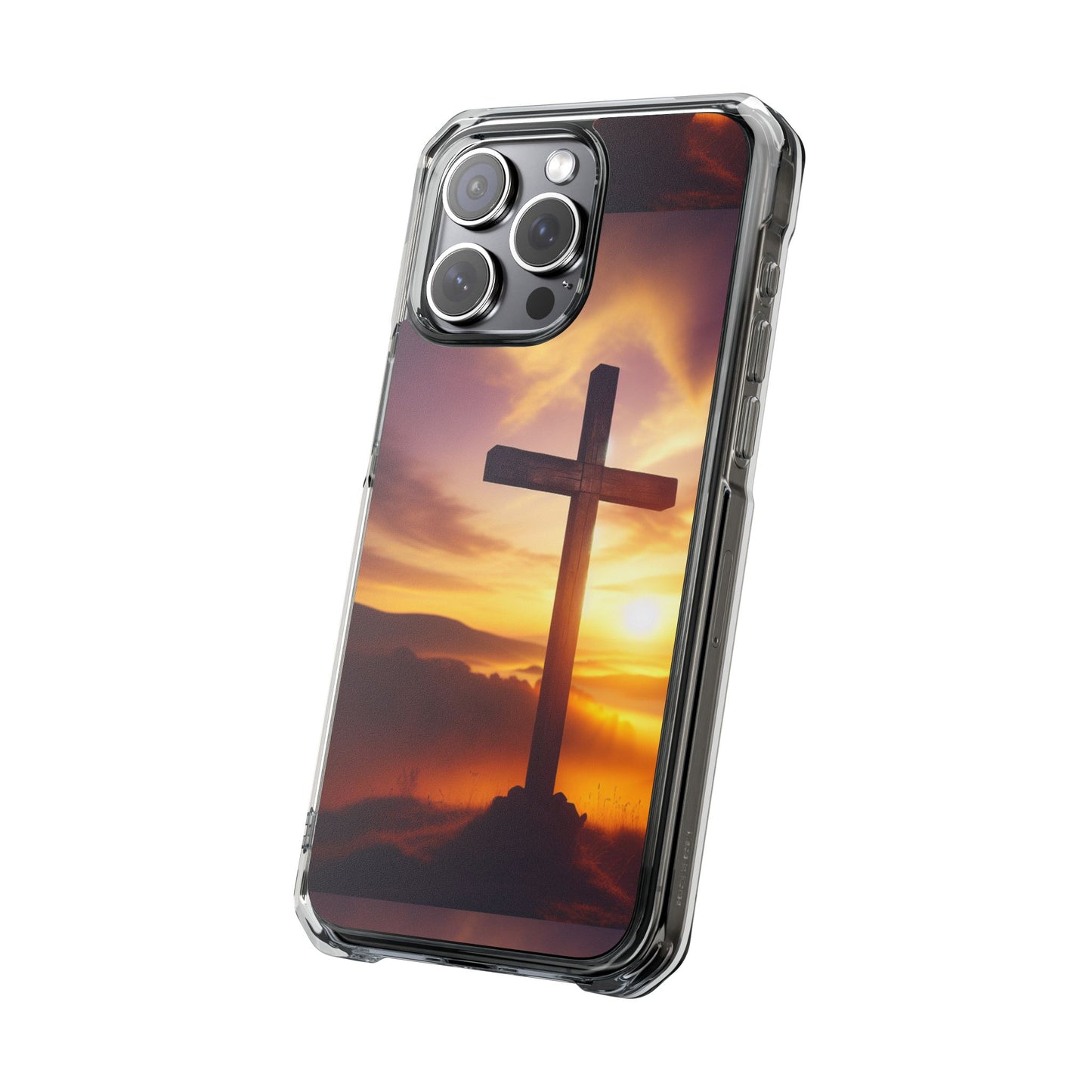 Sunset Cross Magnetic Clear Impact Case - Faith-Inspired Phone Protection
