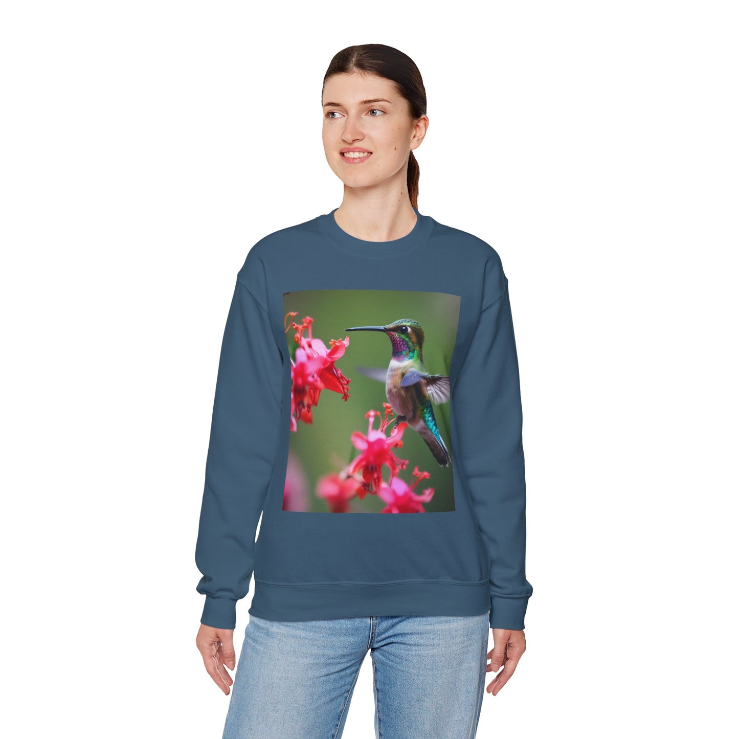 Fly free hummingbird & floral crewneck sweatshirt