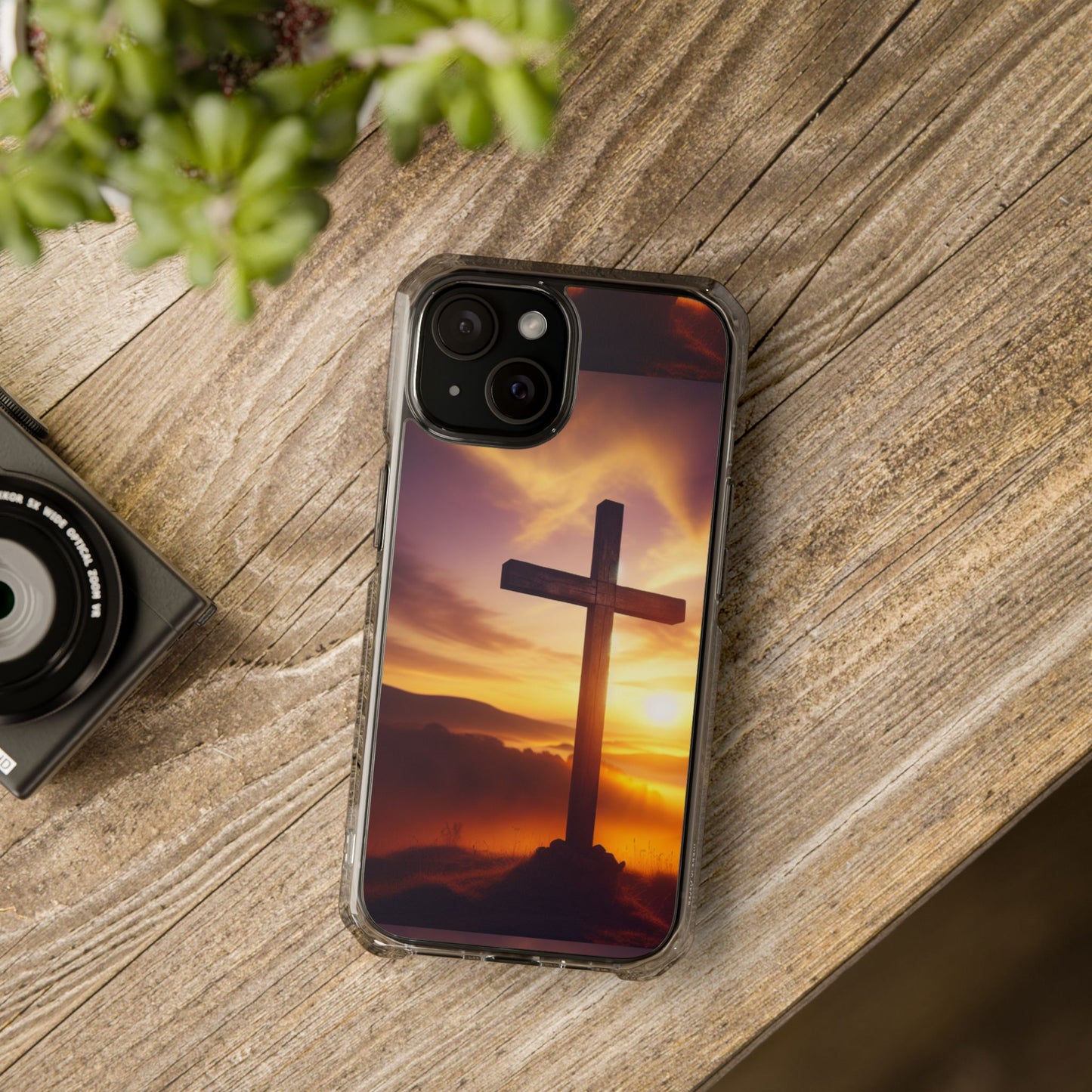 Sunset Cross Magnetic Clear Impact Case - Faith-Inspired Phone Protection