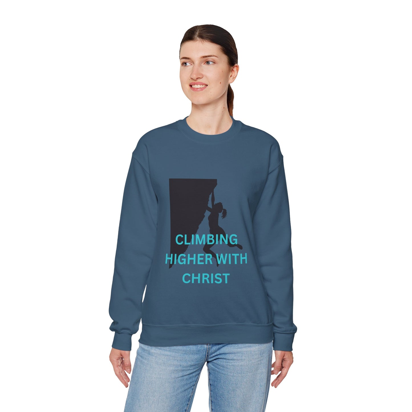 Crewneck Sweatshirt - Rock Climbing 'Climbing Higher with Christ'