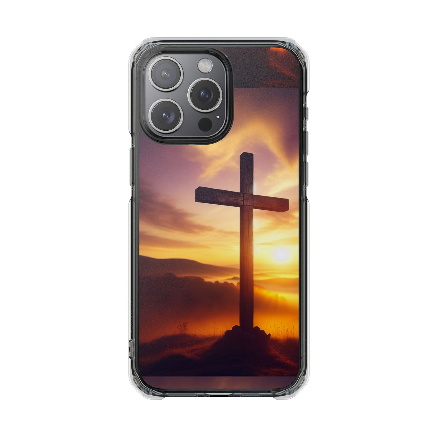 Sunset Cross Magnetic Clear Impact Case - Faith-Inspired Phone Protection