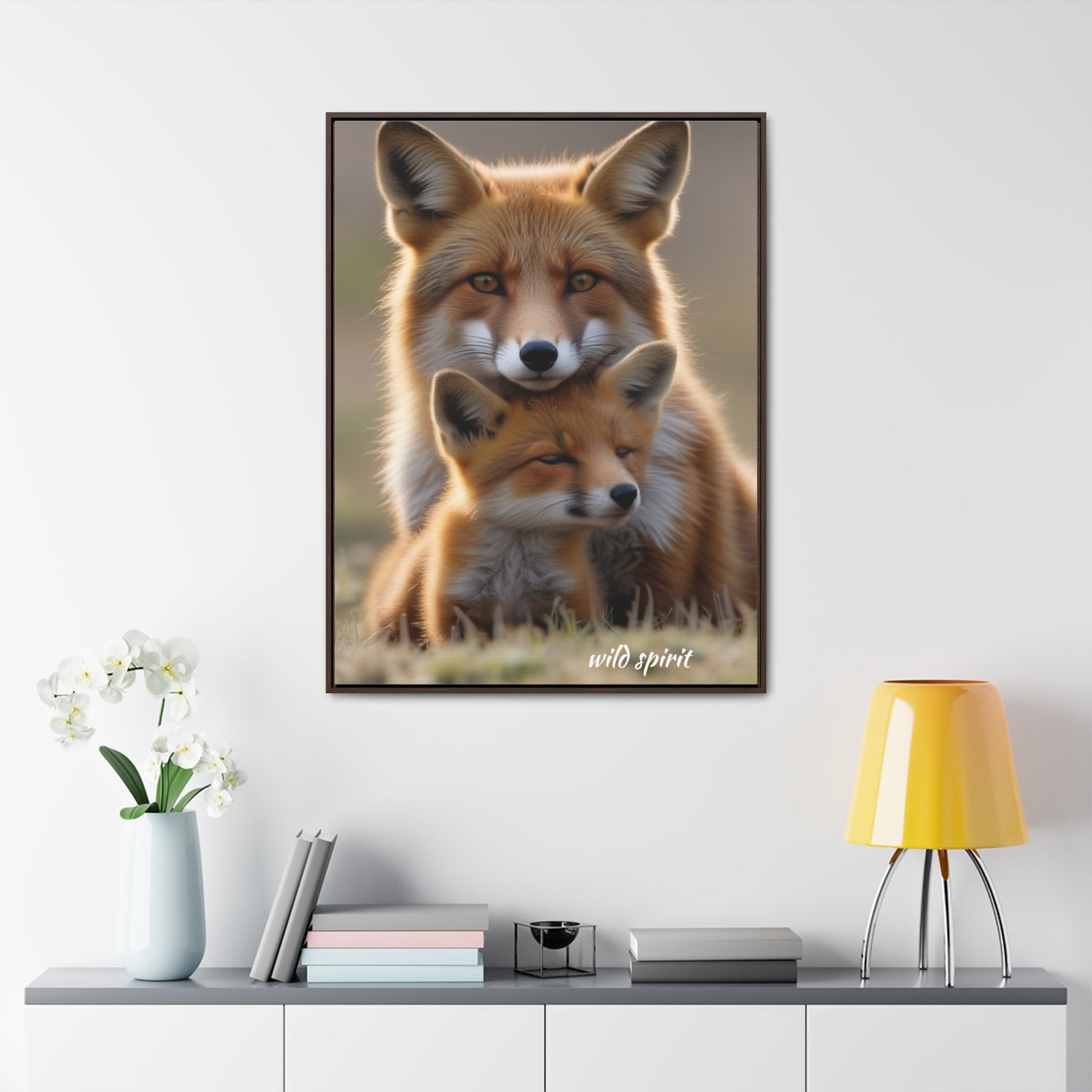 Canvas Wraps - Mama Fox and Baby Fox Snuggle Vertical Frame