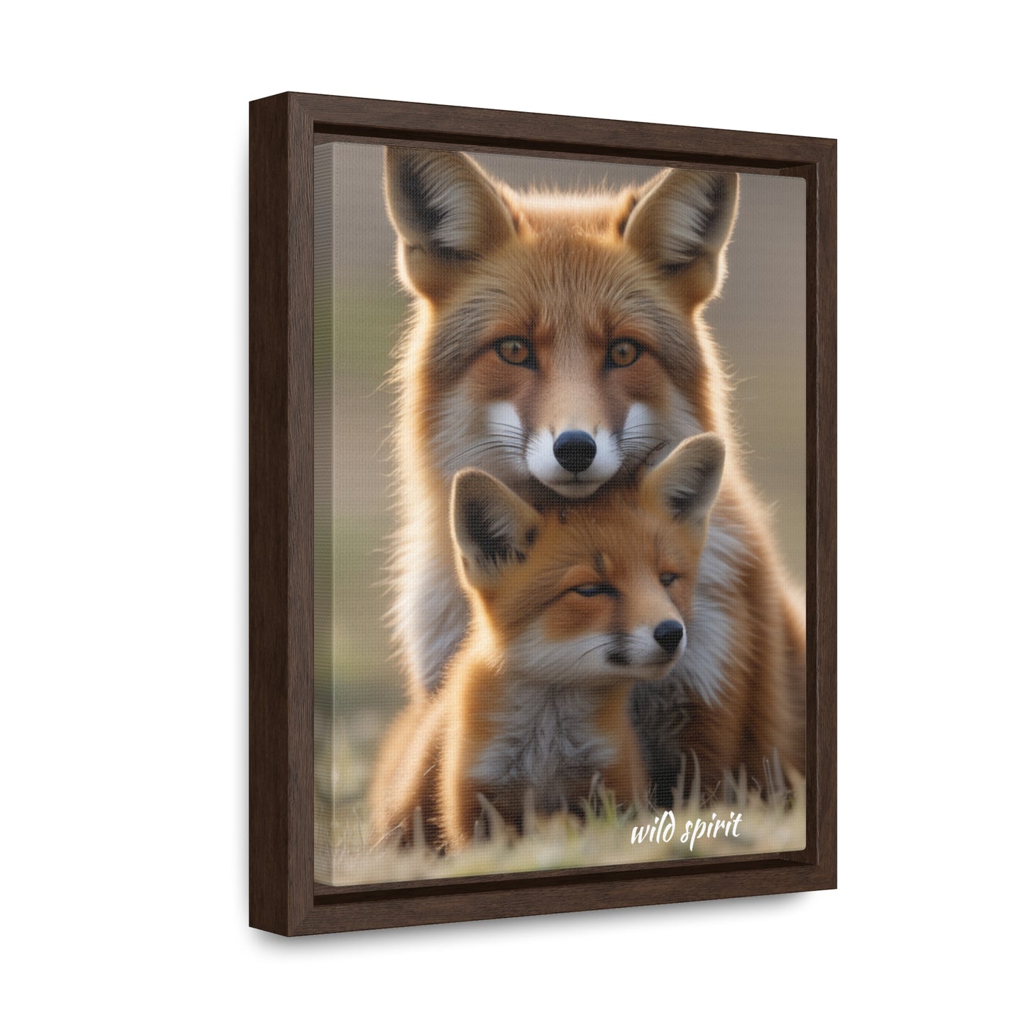 Canvas Wraps - Mama Fox and Baby Fox Snuggle Vertical Frame
