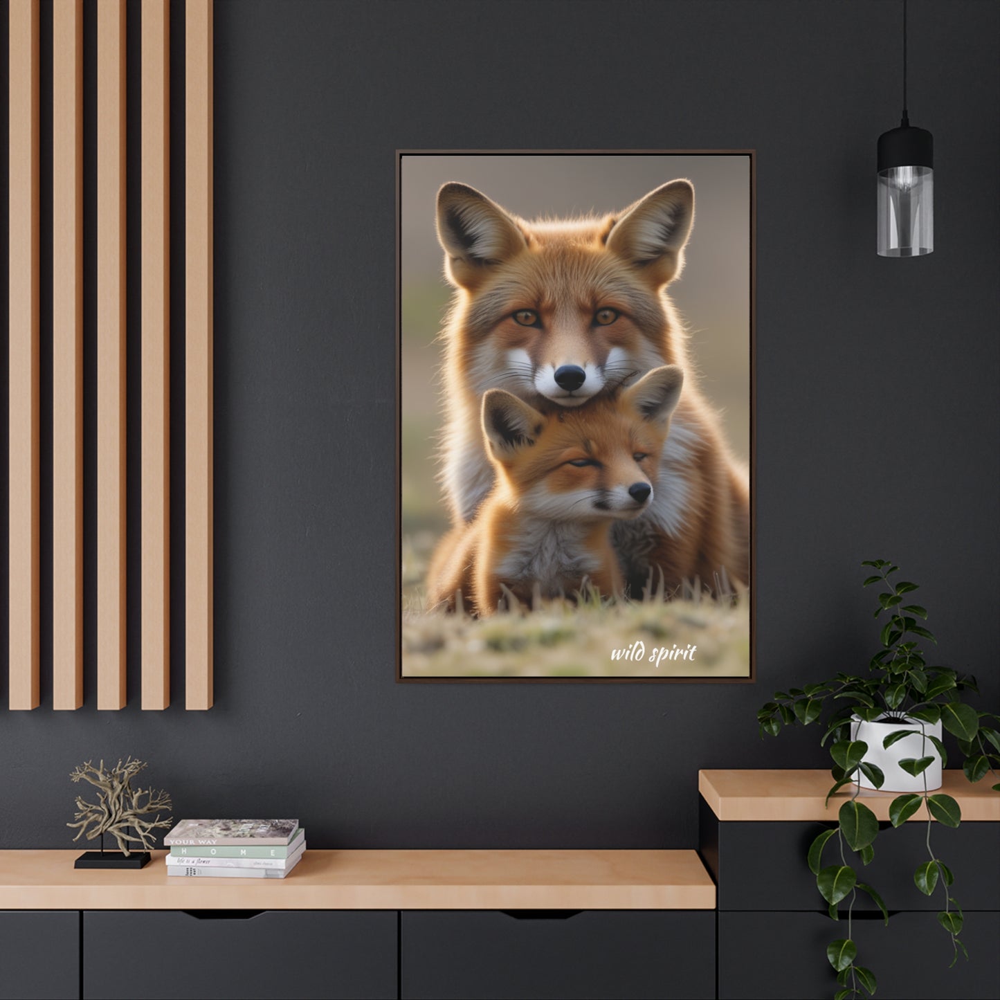 Canvas Wraps - Mama Fox and Baby Fox Snuggle Vertical Frame
