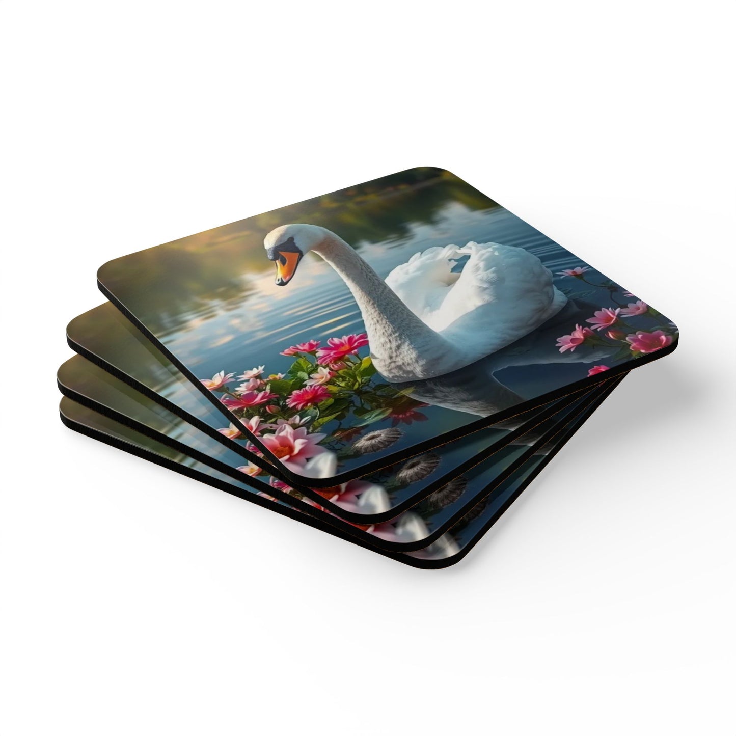 Elegant Swan Corkwood Coaster Set - Nature-Inspired Home Decor