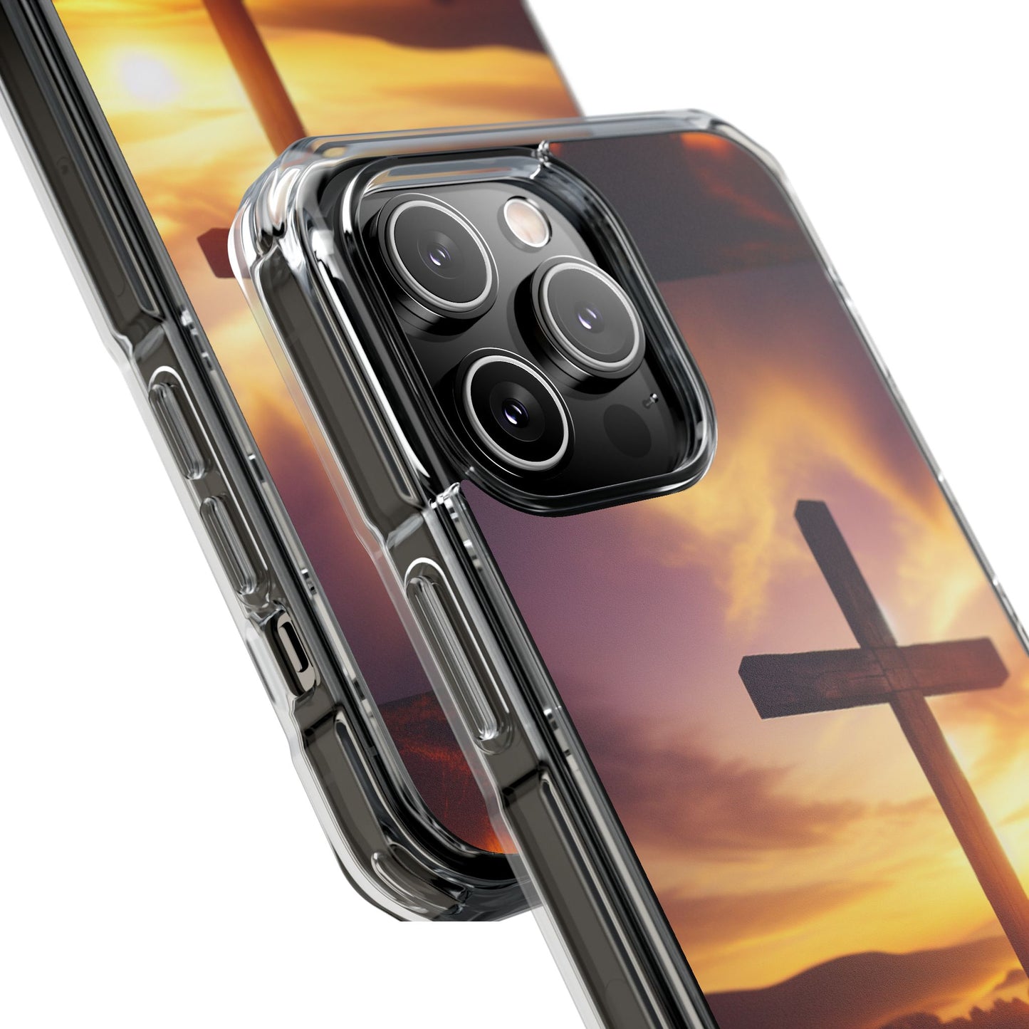 Sunset Cross Magnetic Clear Impact Case - Faith-Inspired Phone Protection