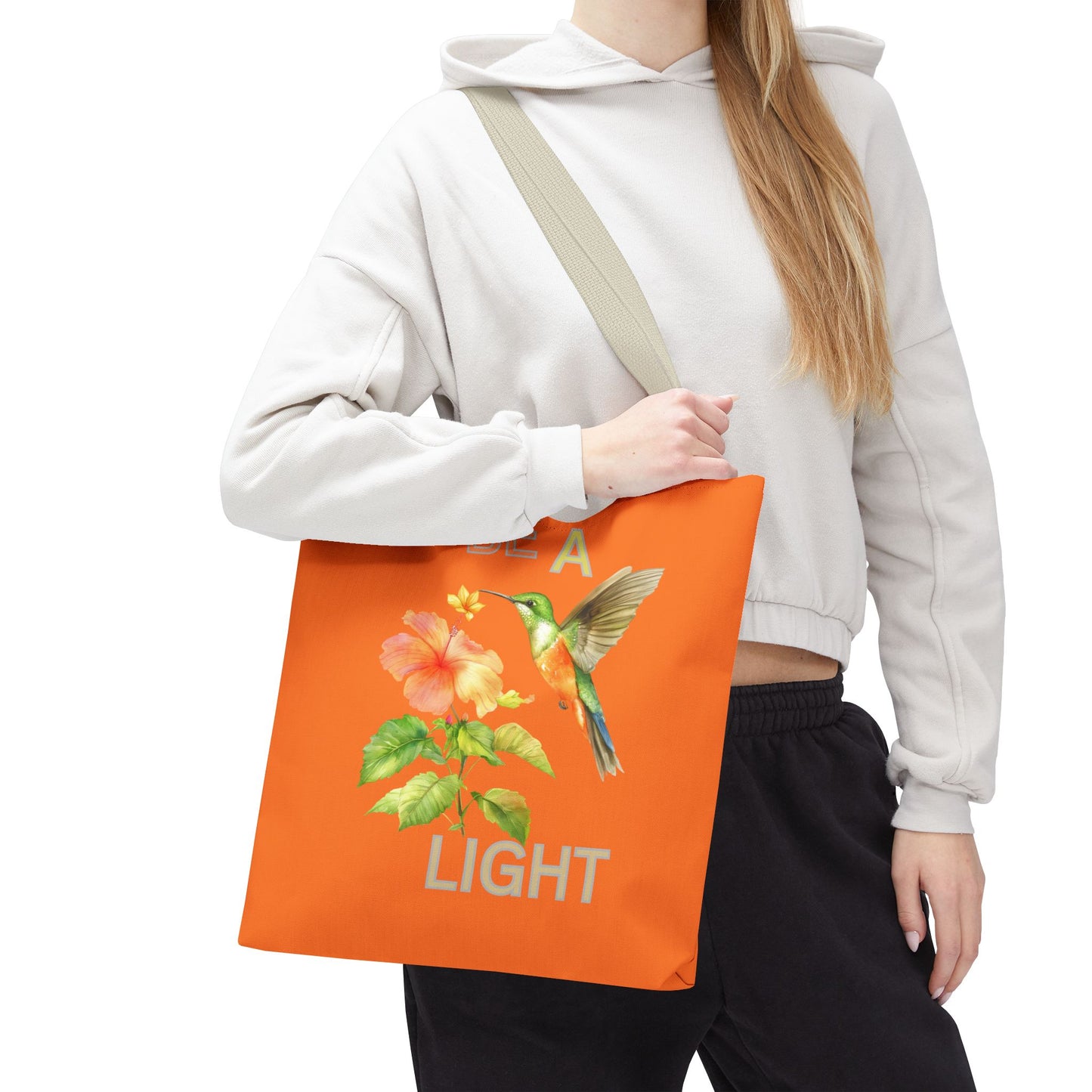 Floral Hummingbird Tote Bag - Be a Light, Eco-Friendly Shopping Bag, Summer Accessory, Gift for Nature Lovers, Inspirational Quote