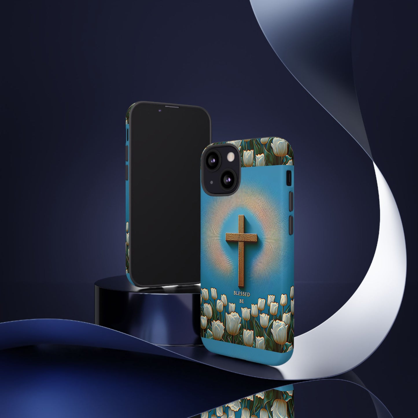 Phone Case, Cross Surrounded by Tulips Blessed Be Design
