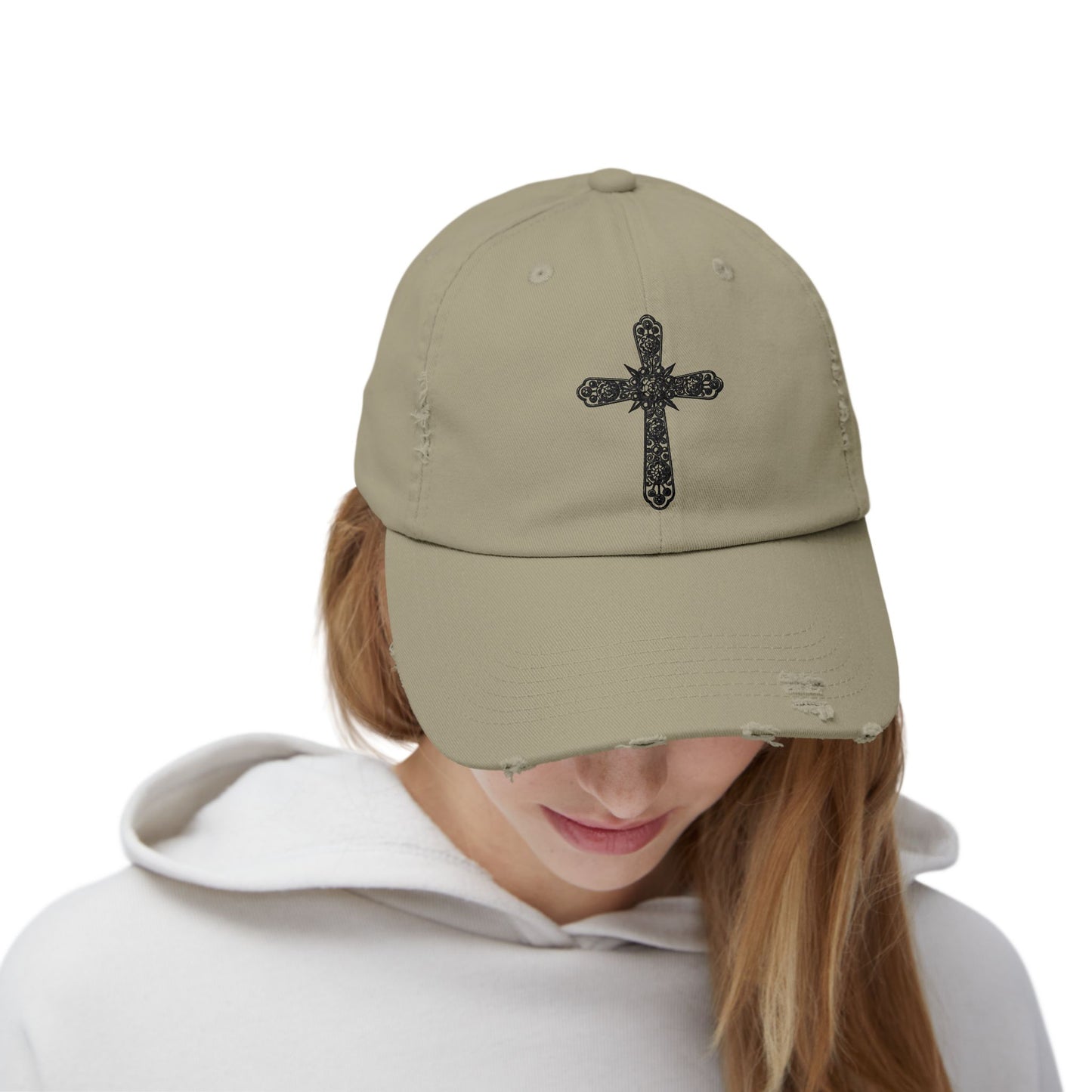 Unisex Distressed Cross Cap - Faith-Inspired Fashion Accessory
