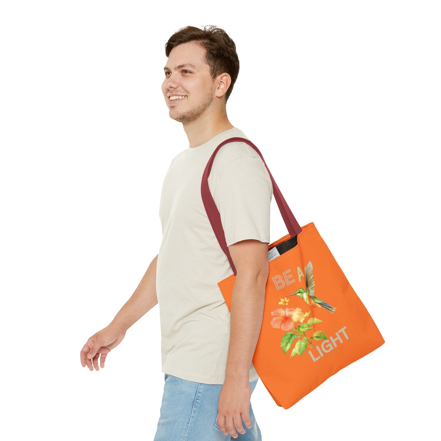Floral Hummingbird Tote Bag - Be a Light, Eco-Friendly Shopping Bag, Summer Accessory, Gift for Nature Lovers, Inspirational Quote