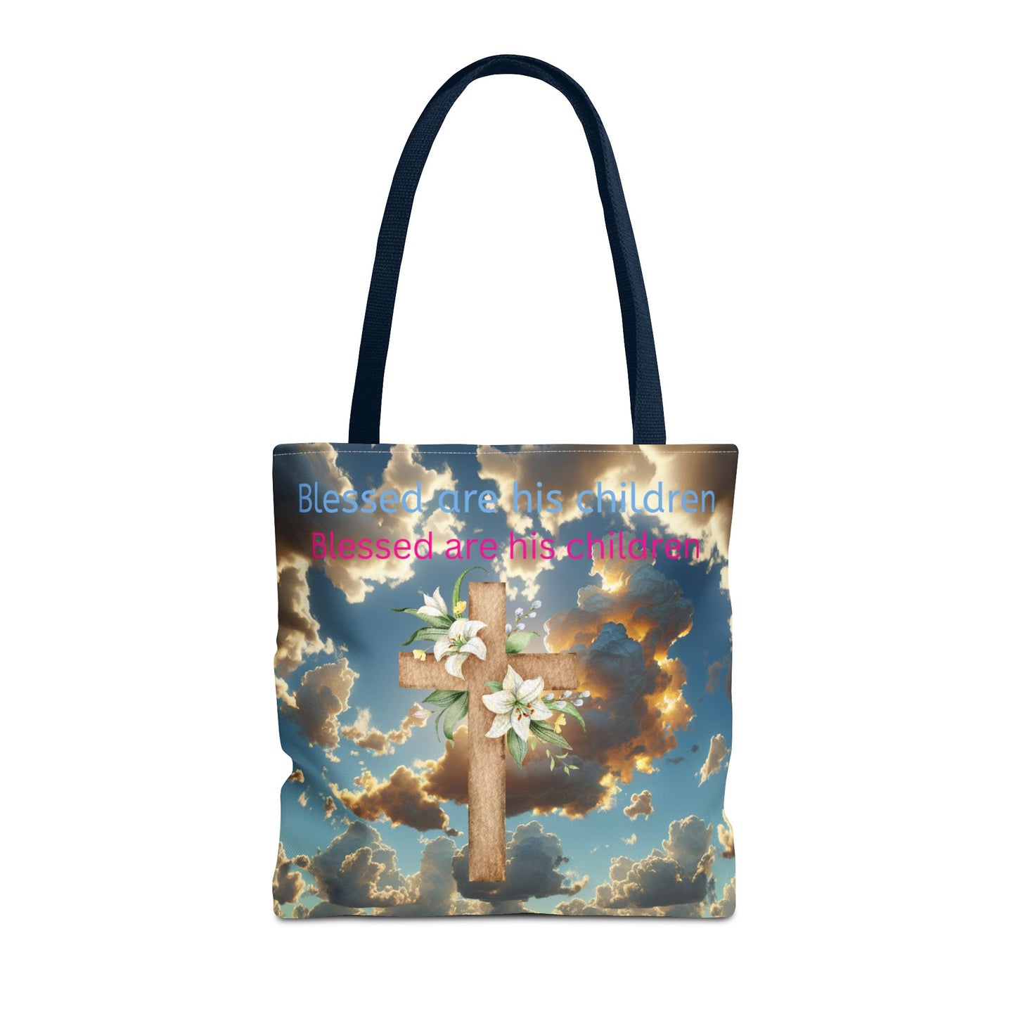 Religious Tote Bag with Flower Cross Design