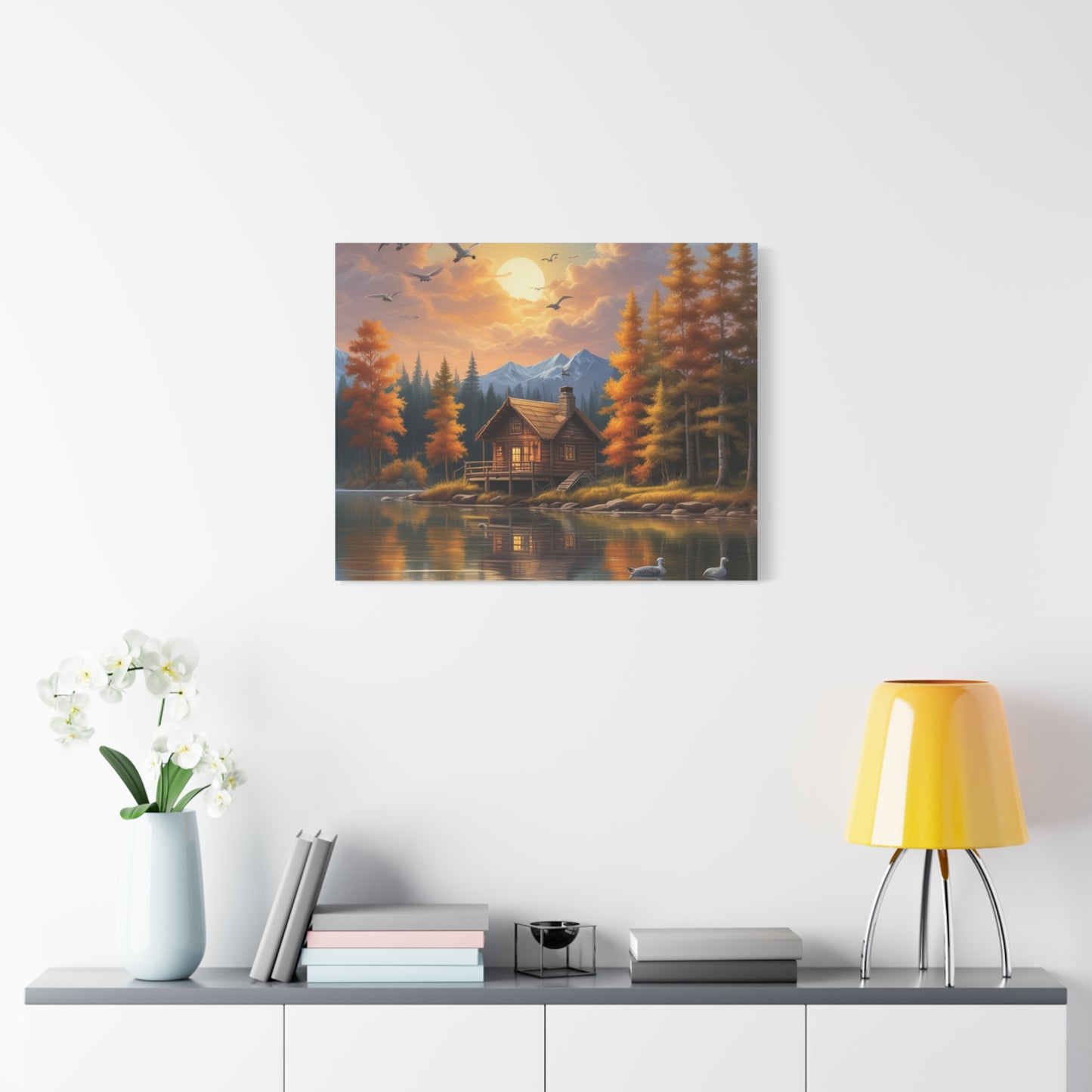 Arte mural en lienzo Cabaña junto al lago