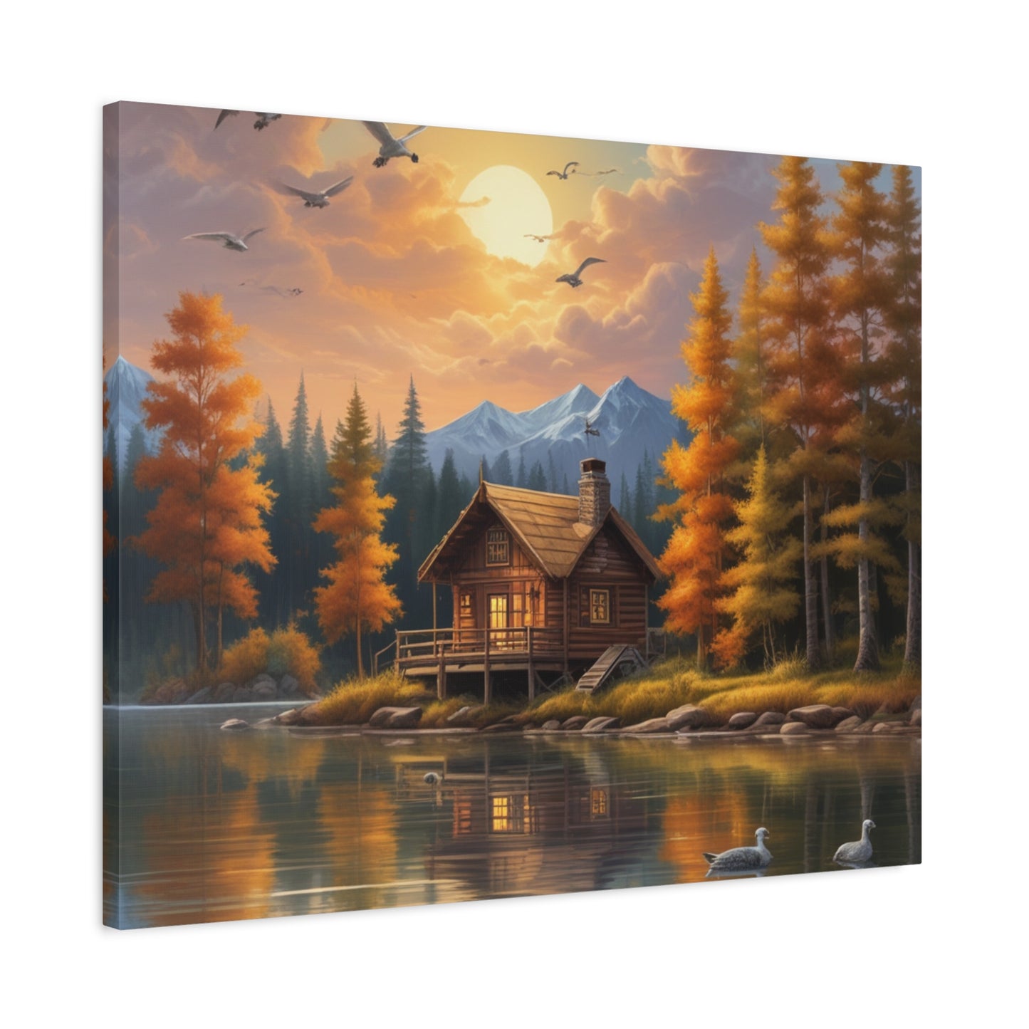 Arte mural en lienzo Cabaña junto al lago