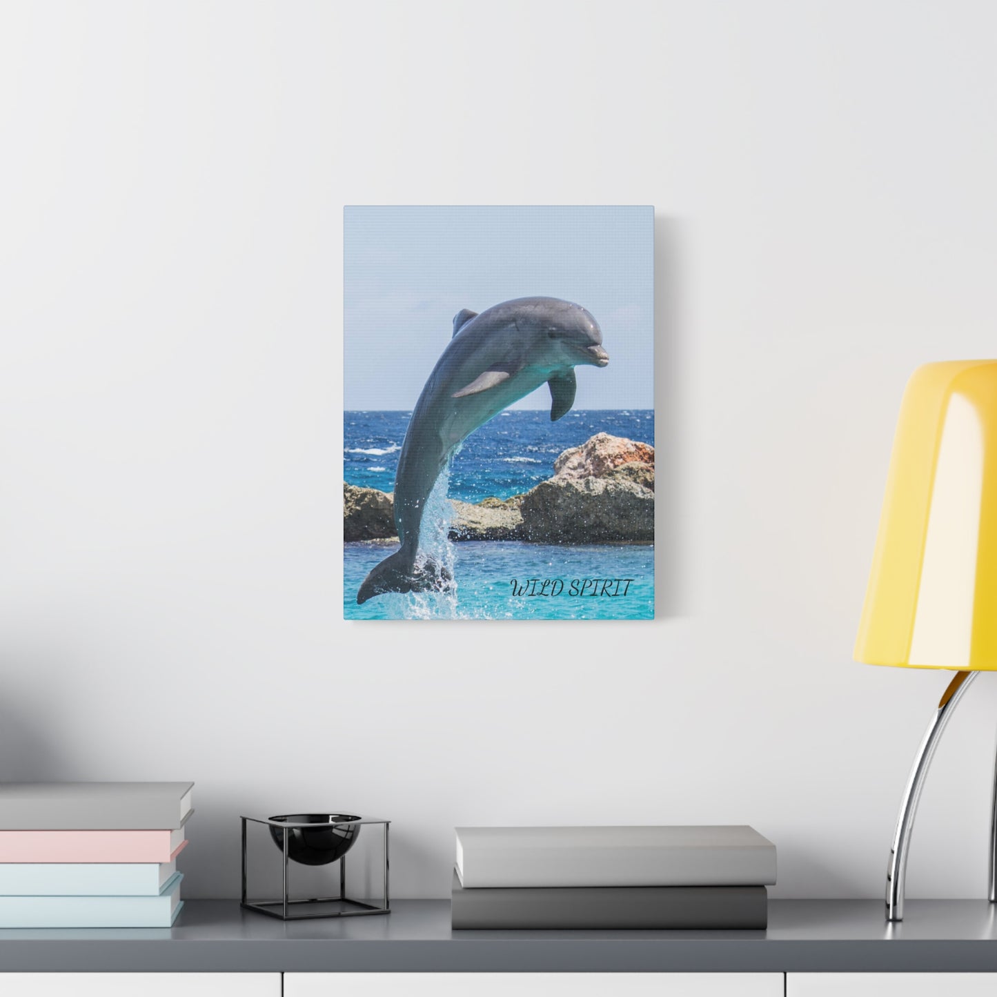 Canvas Print Dolphin Jumping Out of Water on Sunny Day