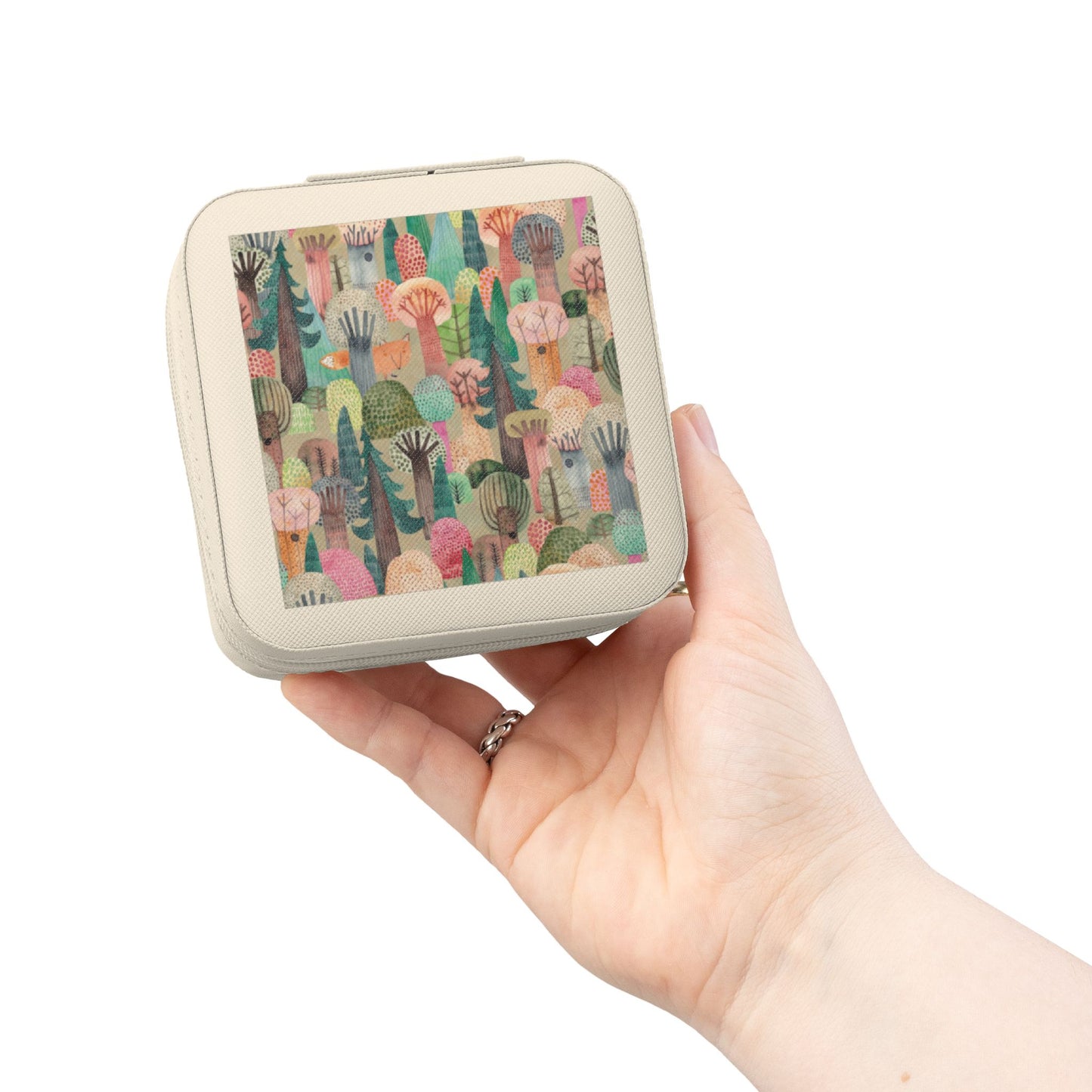 Jewelry Case — Compact Travel Jewelry Organizer with Colorful Abstract Forest Design