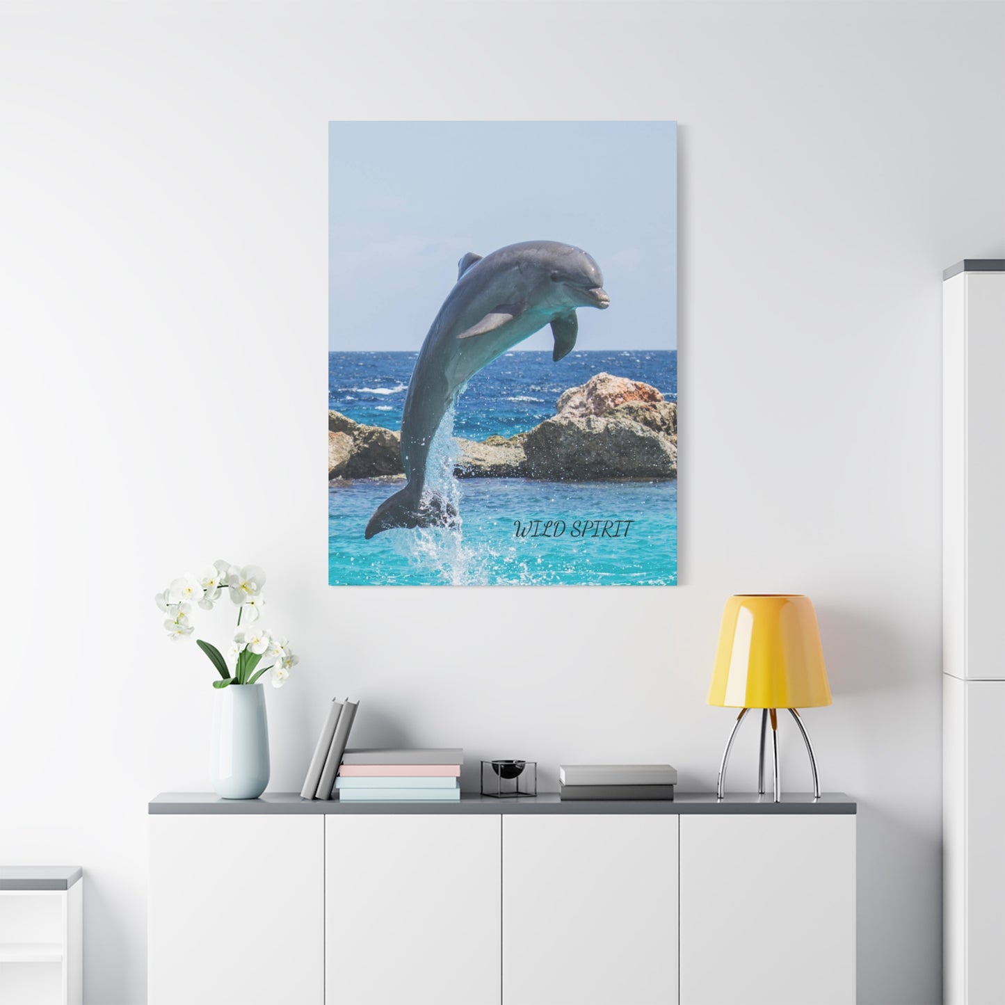 Canvas Print Dolphin Jumping Out of Water on Sunny Day