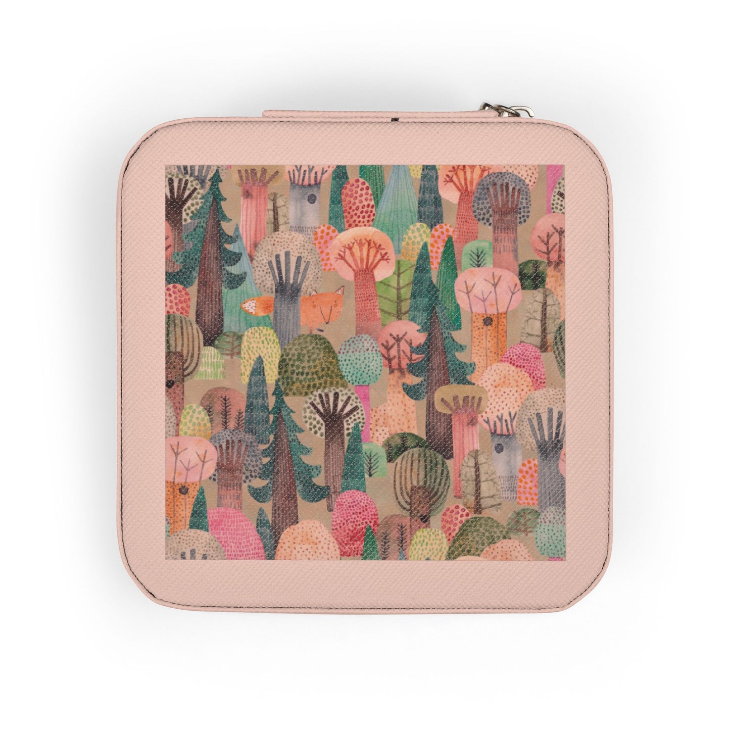 Jewelry Case — Compact Travel Jewelry Organizer with Colorful Abstract Forest Design