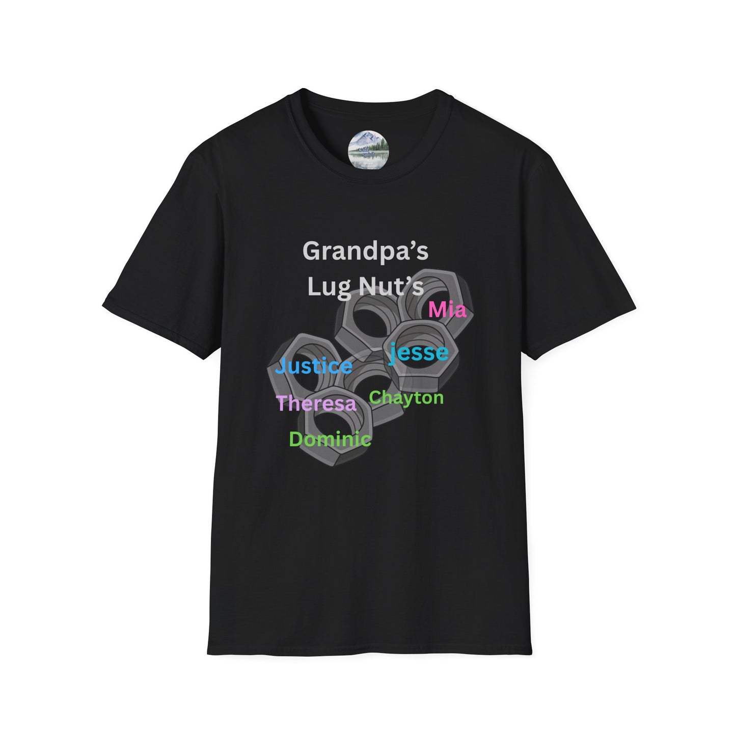 T-Shirt — "Grandpa's Lug Nuts" Personalized Names Auto Mechanic Gift