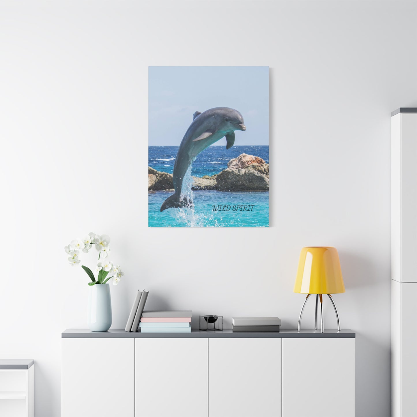 Canvas Print Dolphin Jumping Out of Water on Sunny Day