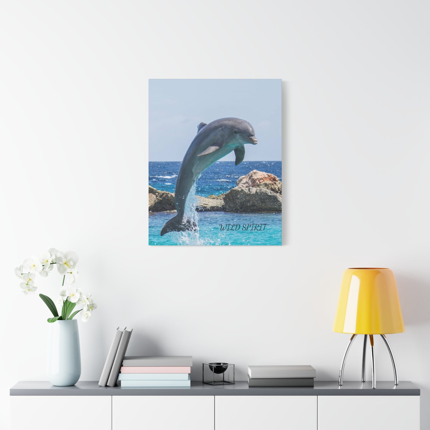 Canvas Print Dolphin Jumping Out of Water on Sunny Day