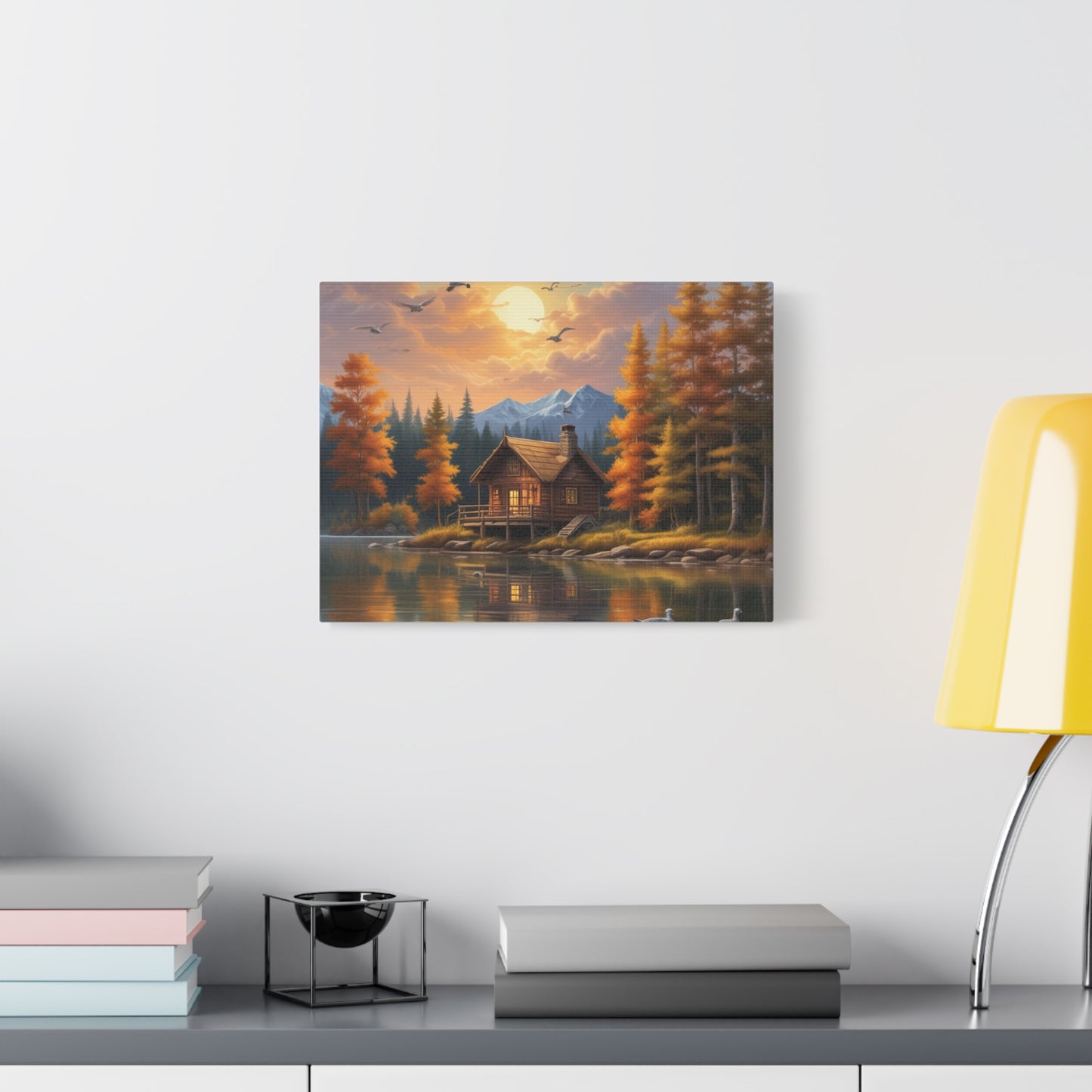 Arte mural en lienzo Cabaña junto al lago