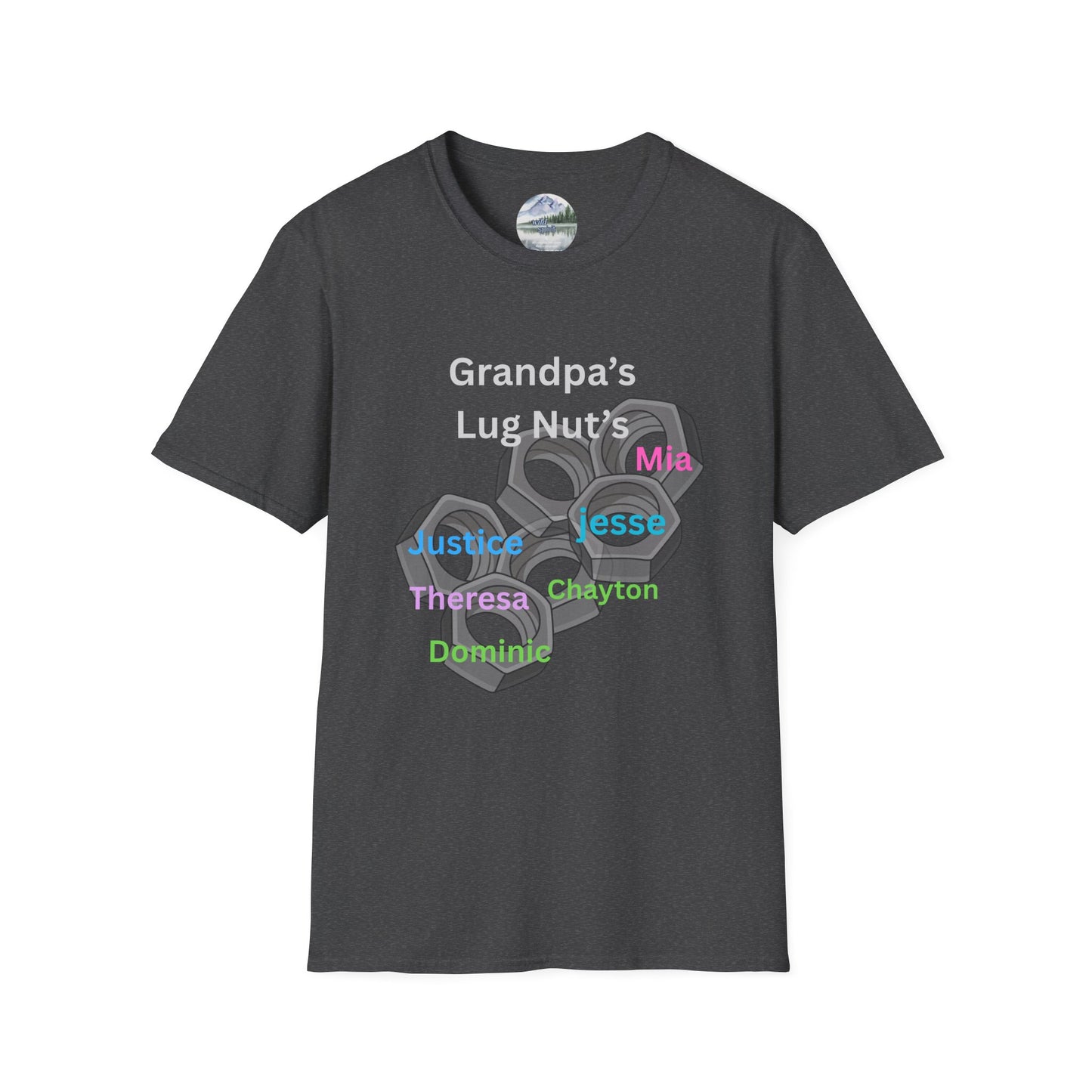 T-Shirt — "Grandpa's Lug Nuts" Personalized Names Auto Mechanic Gift