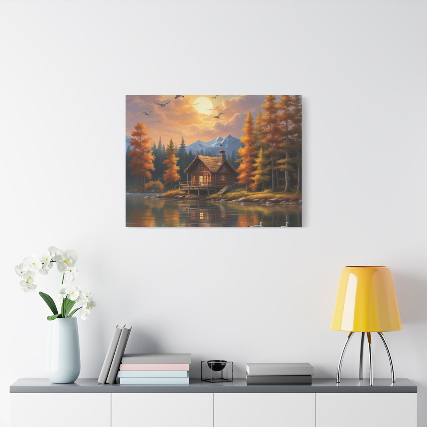 Arte mural en lienzo Cabaña junto al lago