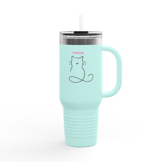 Cute Cat Insulated Travel Mug - 40oz Meow Design for Coffee Lovers