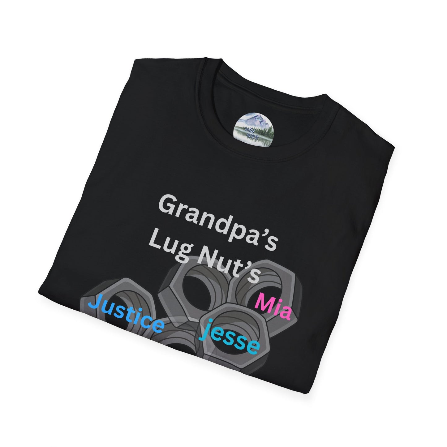 T-Shirt — "Grandpa's Lug Nuts" Personalized Names Auto Mechanic Gift
