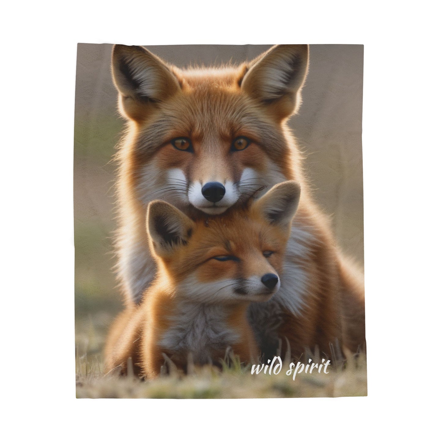 Velveteen Plush Blanket - Mama Fox and Baby Fox Snuggle Design