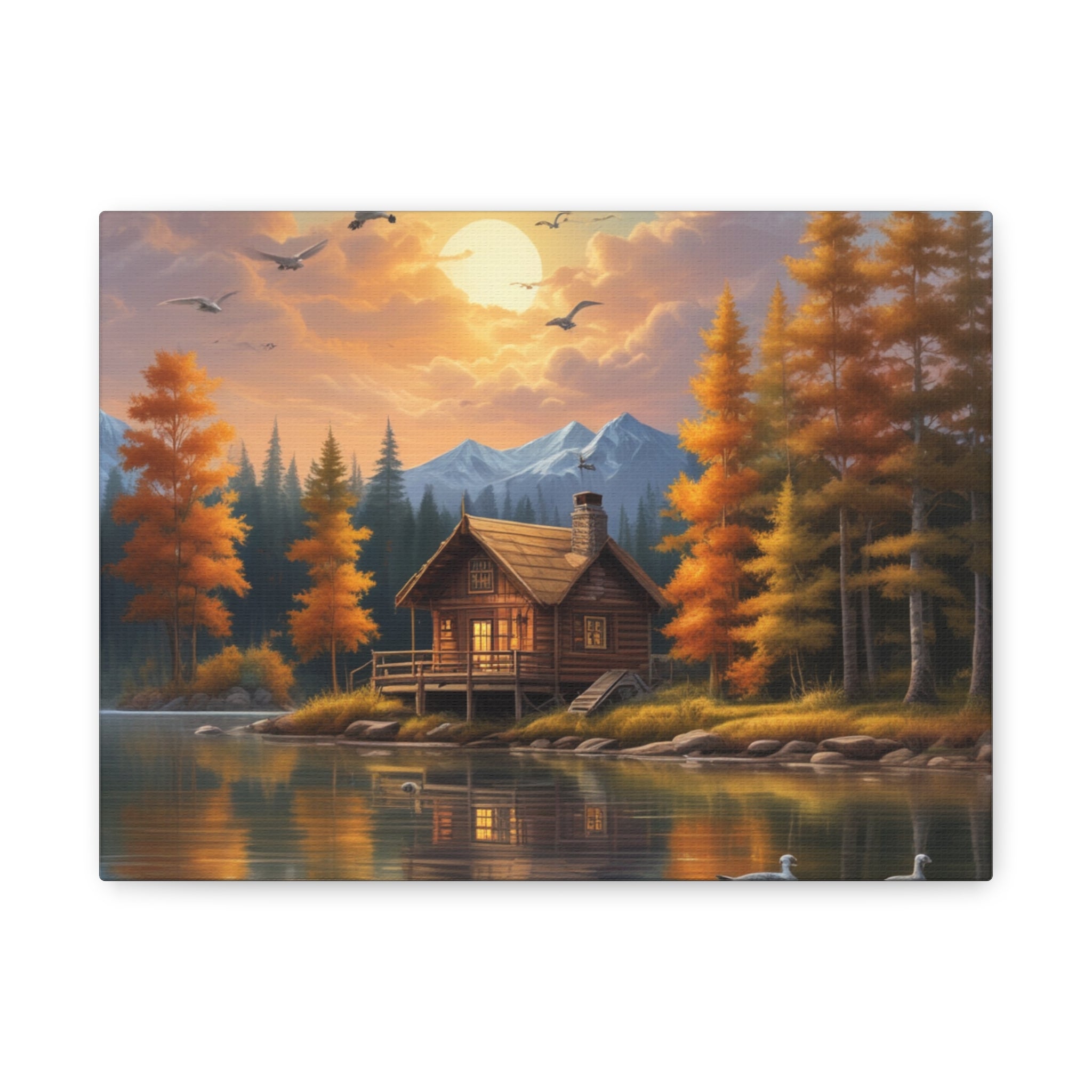 Arte mural en lienzo Cabaña junto al lago