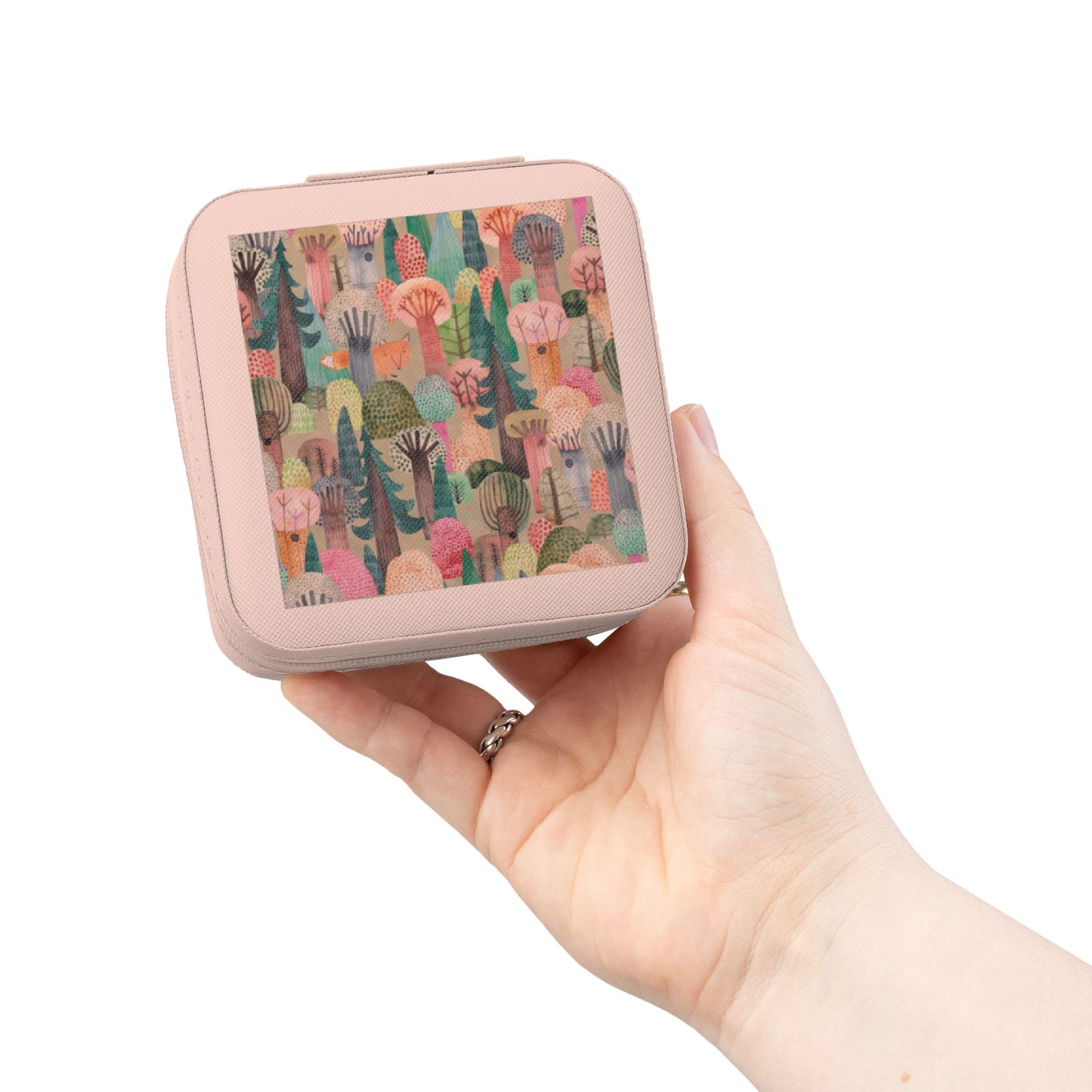 Jewelry Case — Compact Travel Jewelry Organizer with Colorful Abstract Forest Design