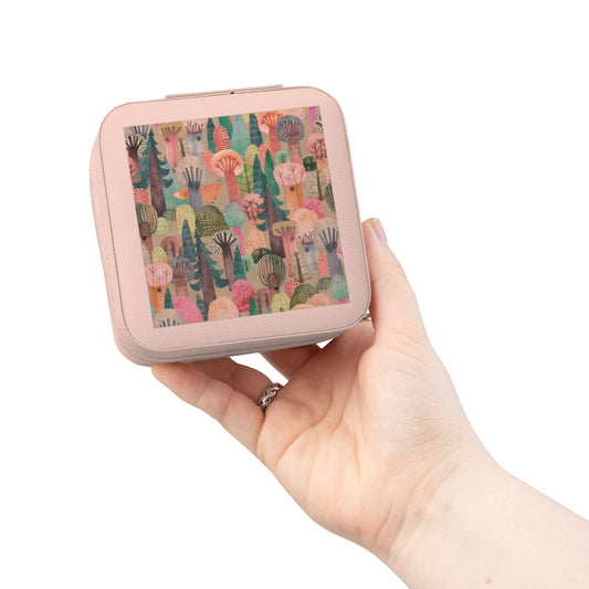 Jewelry Case — Compact Travel Jewelry Organizer with Colorful Abstract Forest Design