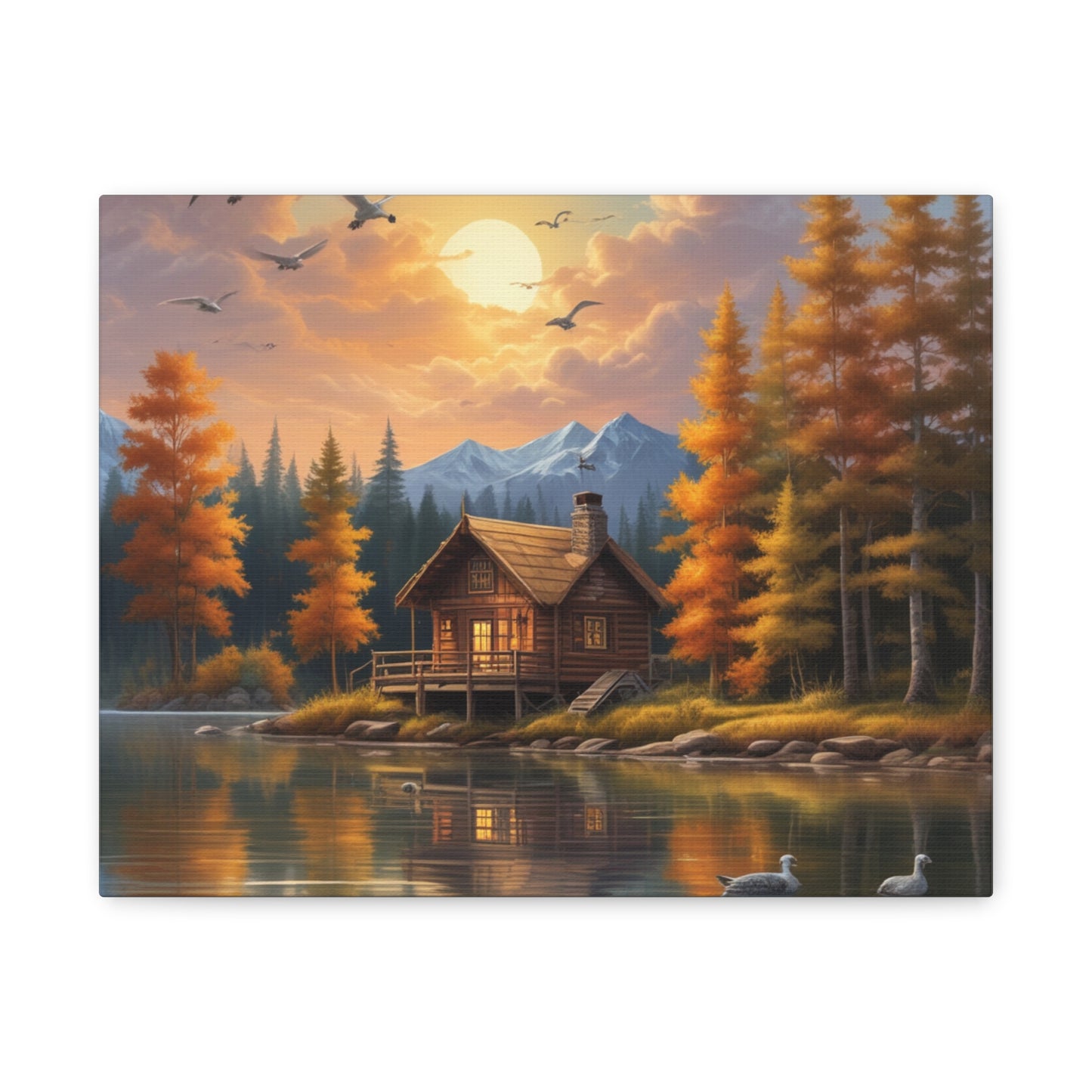 Arte mural en lienzo Cabaña junto al lago